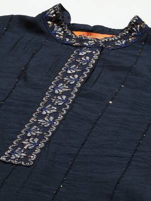 Indo Era Navy Blue Embroidered Straight Kurta Trouser With Dupatta Set 5