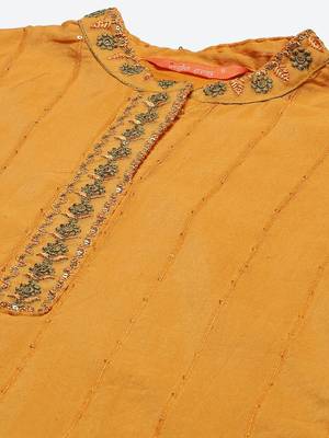 Indo Era Yellow Embroidered Straight Kurta Trouser With Dupatta Set 5