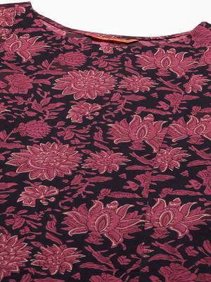 Indo Era Black Floral Printed A-line Kurta Trouser With Dupatta Set 5