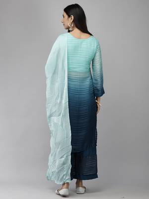 Indo Era Blue Straight Kurta Palazzo With Dupatta Set 2