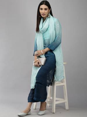 Indo Era Blue Straight Kurta Palazzo With Dupatta Set 4