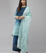 Indo Era Blue Straight Kurta Palazzo With Dupatta Set