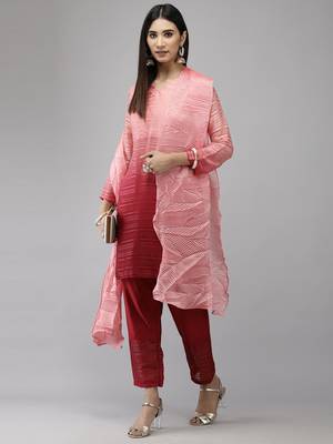 Indo Era Maroon Straight Kurta Trouser With Dupatta Set 4