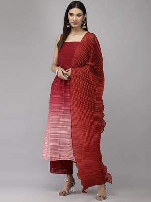Indo Era Maroon Straight Kurta Trouser With Dupatta Set 1