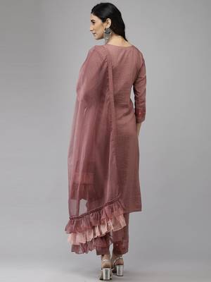 Indo Era Mauve Embroidered Straight Kurta Trouser With Dupatta Set 2