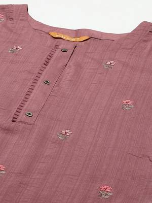 Indo Era Mauve Embroidered Straight Kurta Trouser With Dupatta Set 5