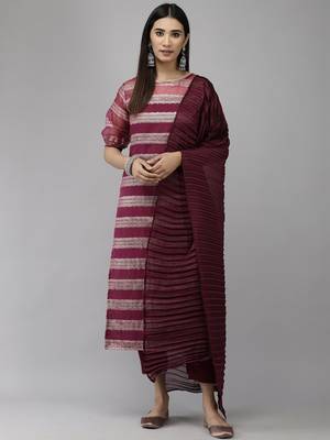Indo Era Purple Straight Kurta Palazzo With Dupatta Set 1