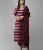 Indo Era Purple Straight Kurta Palazzo With Dupatta Set