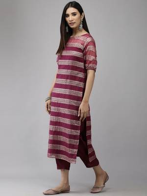 Indo Era Purple Straight Kurta Palazzo With Dupatta Set 3