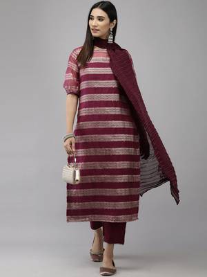 Indo Era Purple Straight Kurta Palazzo With Dupatta Set 4