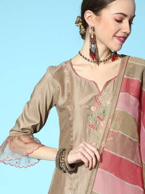 Indo Era Rust Embroidered Straight Kurta Trouser With Dupatta Set 5