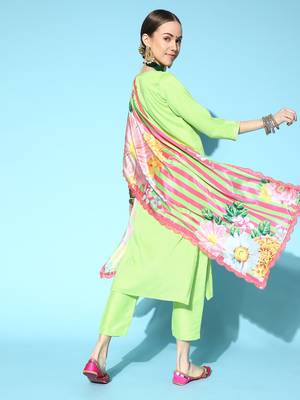 Indo Era Sea Green Embroidered Straight Kurta Trouser With Dupatta Set 2