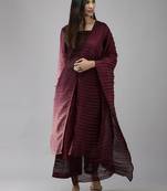 Indo Era Wine Solid Straight Kurta Palazzo With Dupatta Set