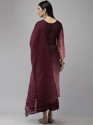 Indo Era Wine Solid Straight Kurta Palazzo With Dupatta Set 2