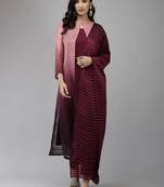 Indo Era Wine Jacket Style Kurta Trouser With Dupatta Set