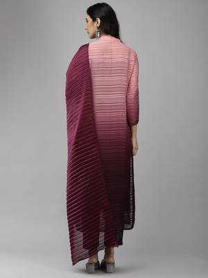 Indo Era Wine Jacket Style Kurta Trouser With Dupatta Set 2