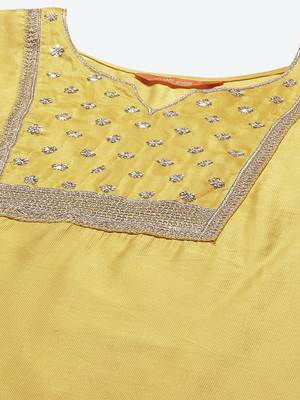Indo Era Yellow Solid Straight Kurta Palazzo With Dupatta Set 5