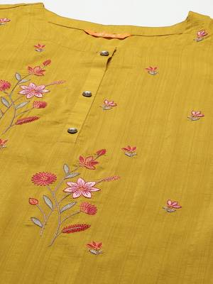 Indo Era Yellow Embroidered Straight Kurta Trouser With Dupatta Set 5