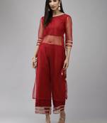 Indo Era Red Solid Straight Kurta With Palazzo Set