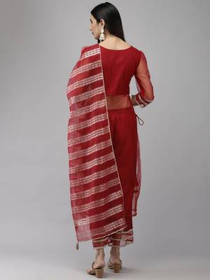 Indo Era Red Solid Straight Kurta With Palazzo Set 2