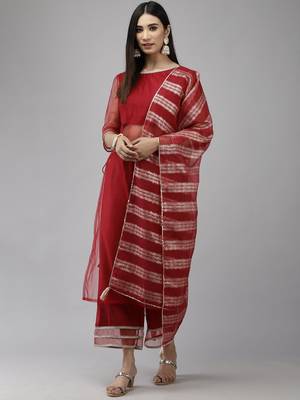 Indo Era Red Solid Straight Kurta With Palazzo Set 3