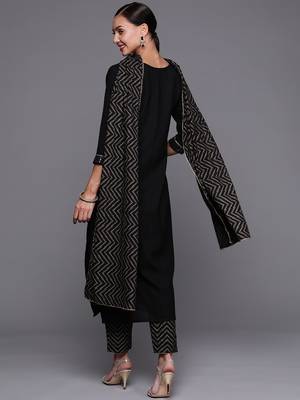 Indo Era Black Sequinned Straight Kurta Trouser With Dupatta Set 2