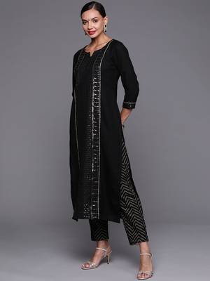 Indo Era Black Sequinned Straight Kurta Trouser With Dupatta Set 3