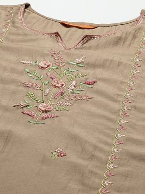 Indo Era Beige Embroidered Straight Kurta Trouser With Dupatta Set 5