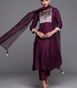 Indo Era Wine Solid Straight Kurta Palazzo With Dupatta Set