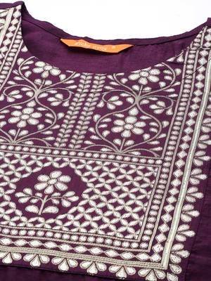 Indo Era Wine Solid Straight Kurta Palazzo With Dupatta Set 5