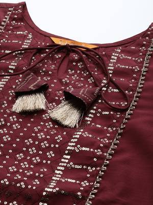 Indo Era Wine Sequinned Straight Kurta Trouser With Dupatta Set 5