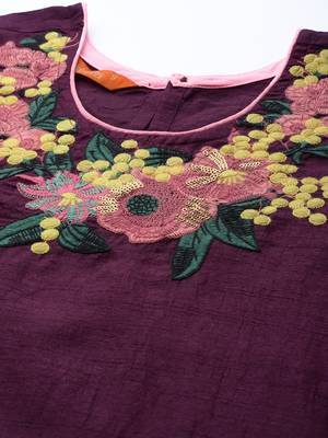 Indo Era Wine Embroidered Straight Kurta Palazzo With Dupatta Set 5