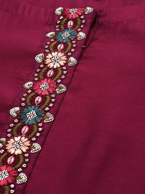 Indo Era Wine Solid Straight Kurta Trouser With Dupatta Set 5