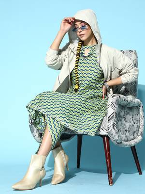 Indo Era Navy Blue Foil Printed A-Line Kurta with Palazzo Set 1