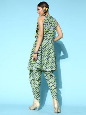 Indo Era Navy Blue Foil Printed A-Line Kurta with Palazzo Set 2