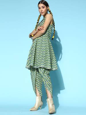 Indo Era Navy Blue Foil Printed A-Line Kurta with Palazzo Set 3