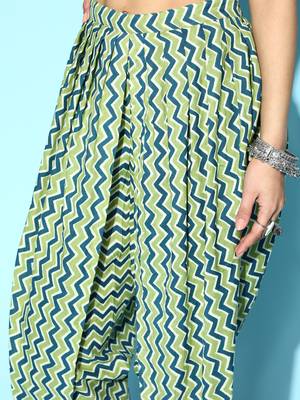 Indo Era Navy Blue Foil Printed A-Line Kurta with Palazzo Set 5