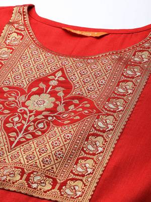 Indo Era Solid Red Straight Kurta Palazzo With Dupatta Set 5
