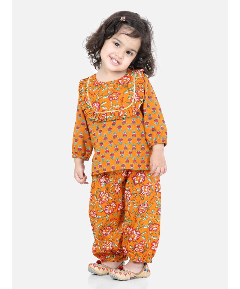 BownBee Cotton Top Harem Set for Girls- Orange