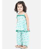 BownBee Flamingo Print Cotton Top Harem Set- Green