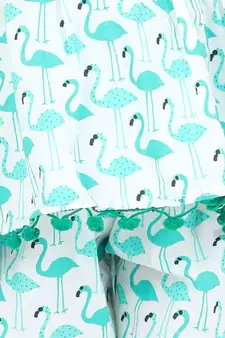 BownBee Flamingo Print Cotton Top Harem Set- Green