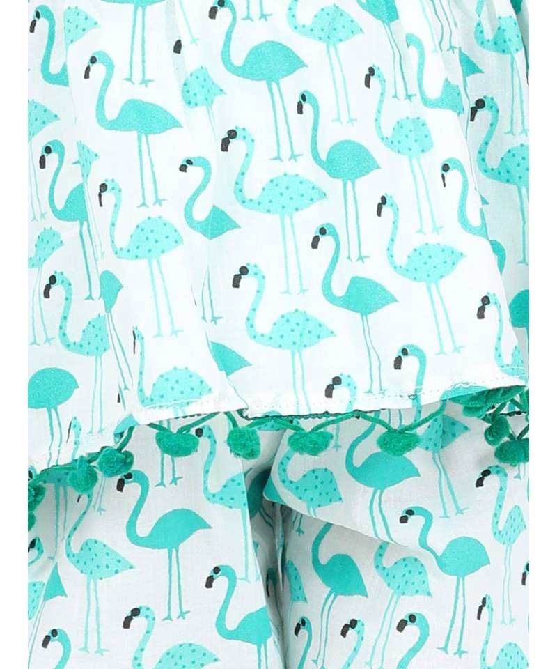 BownBee Flamingo Print Cotton Top Harem Set- Green