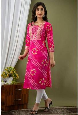 Women's Rayon Gola Print Bandhej Kurta 1