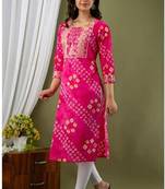 Women's Rayon Gola Print Bandhej Kurta