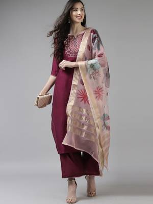 Indo Era Purple Embroidered Straight Kurta Trouser With Dupatta Set 4