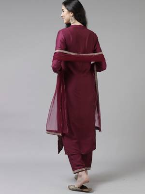 Indo Era Purple Embroidered Straight Kurta Trouser With Dupatta Set 2
