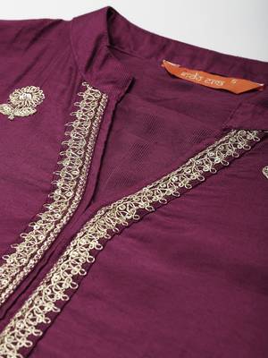 Indo Era Purple Embroidered Straight Kurta Trouser With Dupatta Set 5