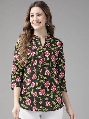 Black printed cotton cotton-tops 1