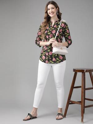 Black printed cotton cotton-tops 5