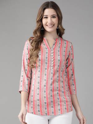 Peach printed viscose rayon cotton-tops 1